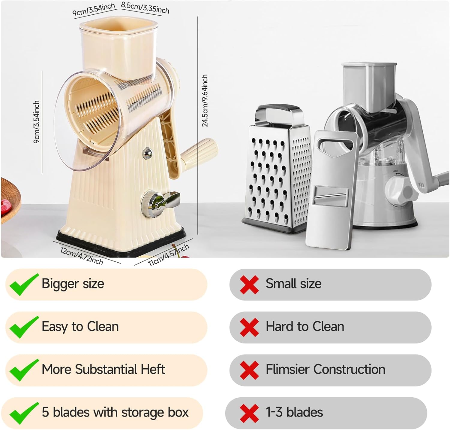 Rotary CheeseGrater, Vegetable Shredder 5 in 1