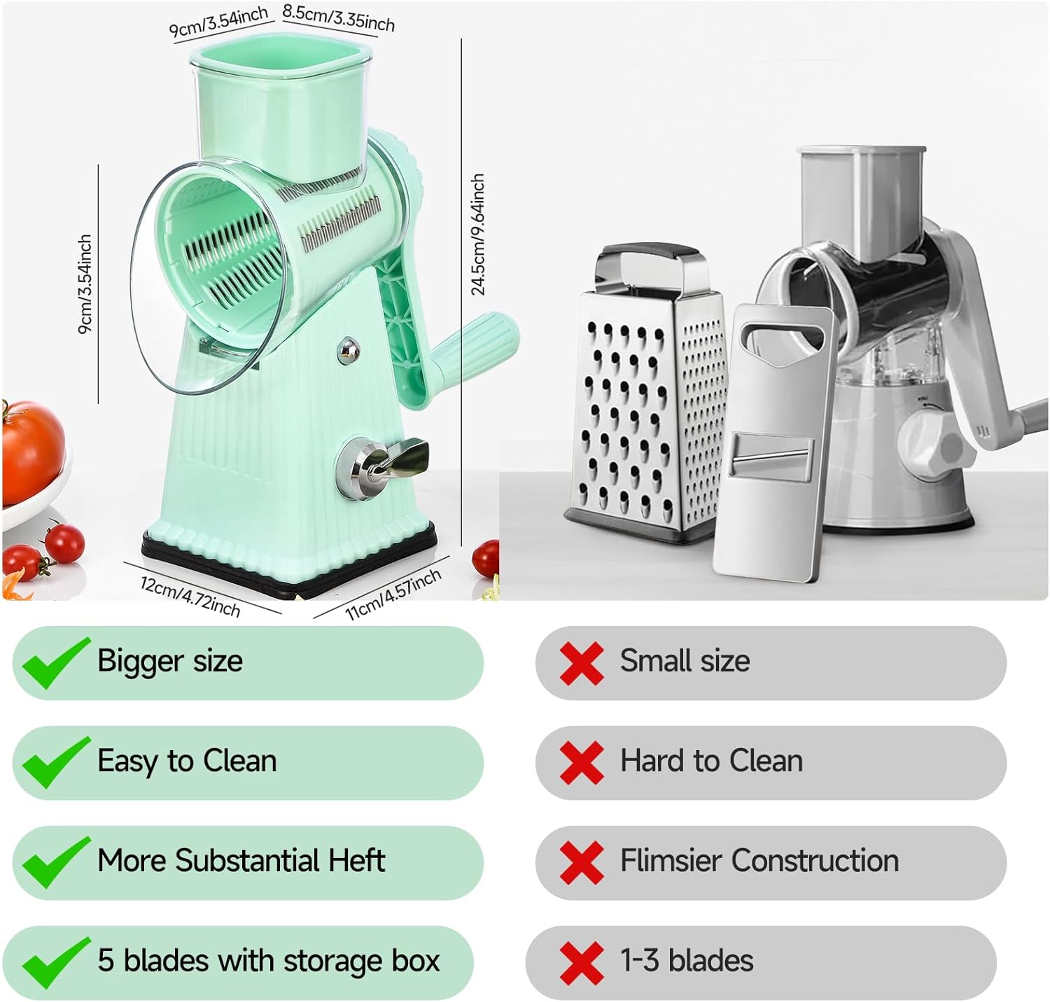 Rotary CheeseGrater, Vegetable Shredder 5 in 1