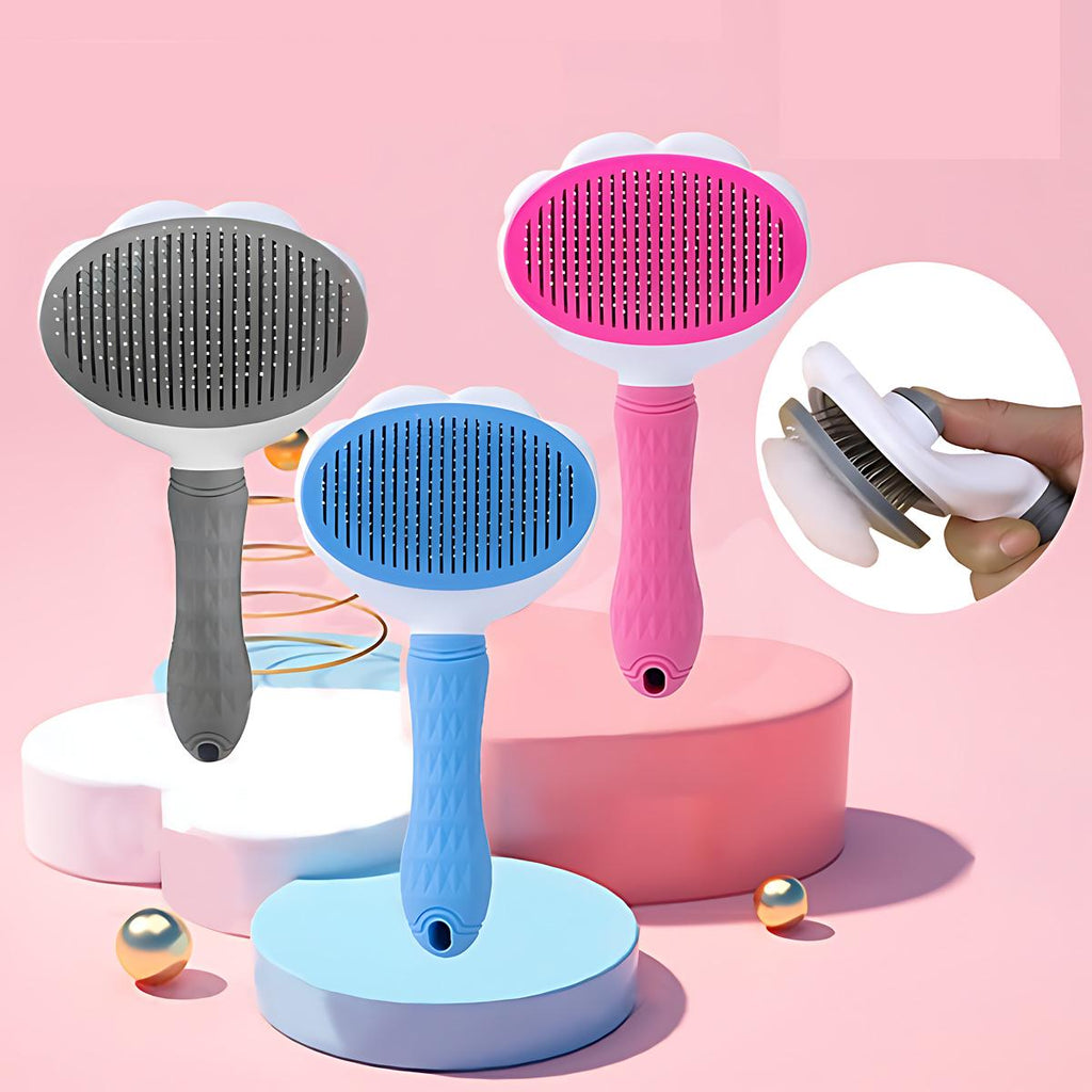 Pet Massage Brush Stainless Steel Tool with Silicone Lining for Pets Long or Short Hair Pink Gray Blue Handles Ideal for Grooming Standard Size Portable