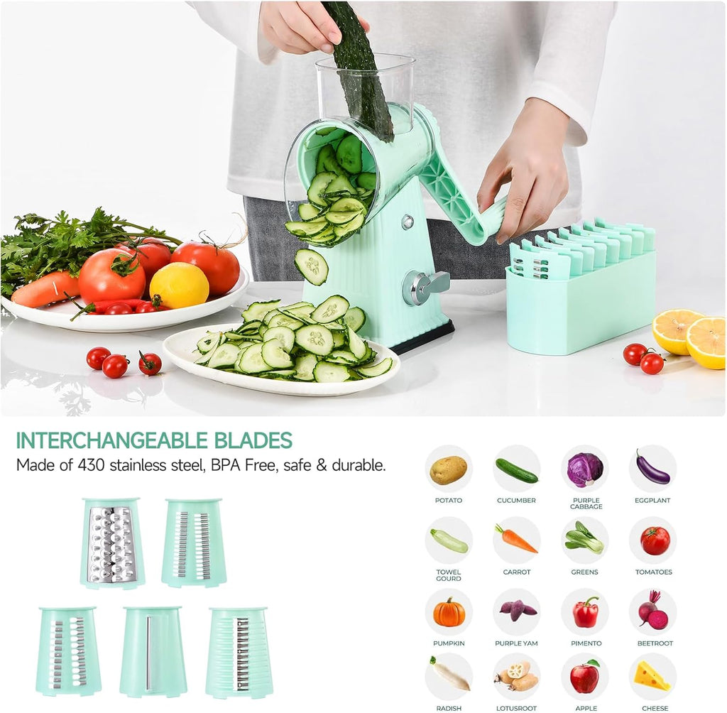 Rotary CheeseGrater, Vegetable Shredder 5 in 1