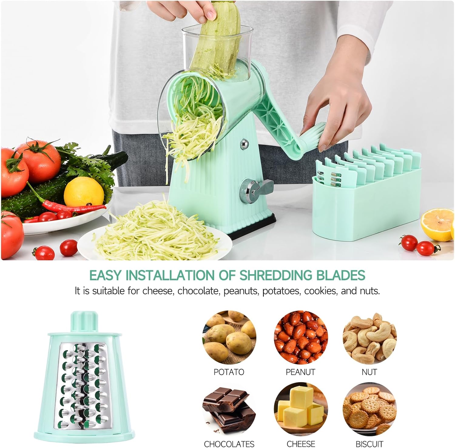 Rotary CheeseGrater, Vegetable Shredder 5 in 1