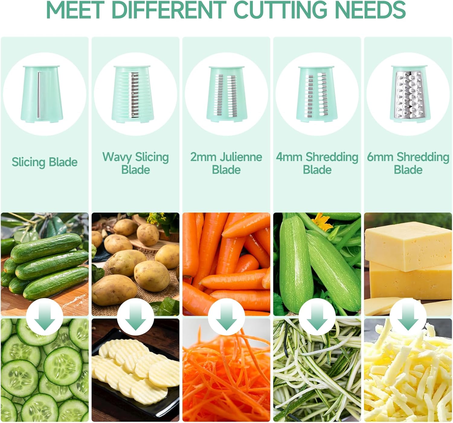 Rotary CheeseGrater, Vegetable Shredder 5 in 1