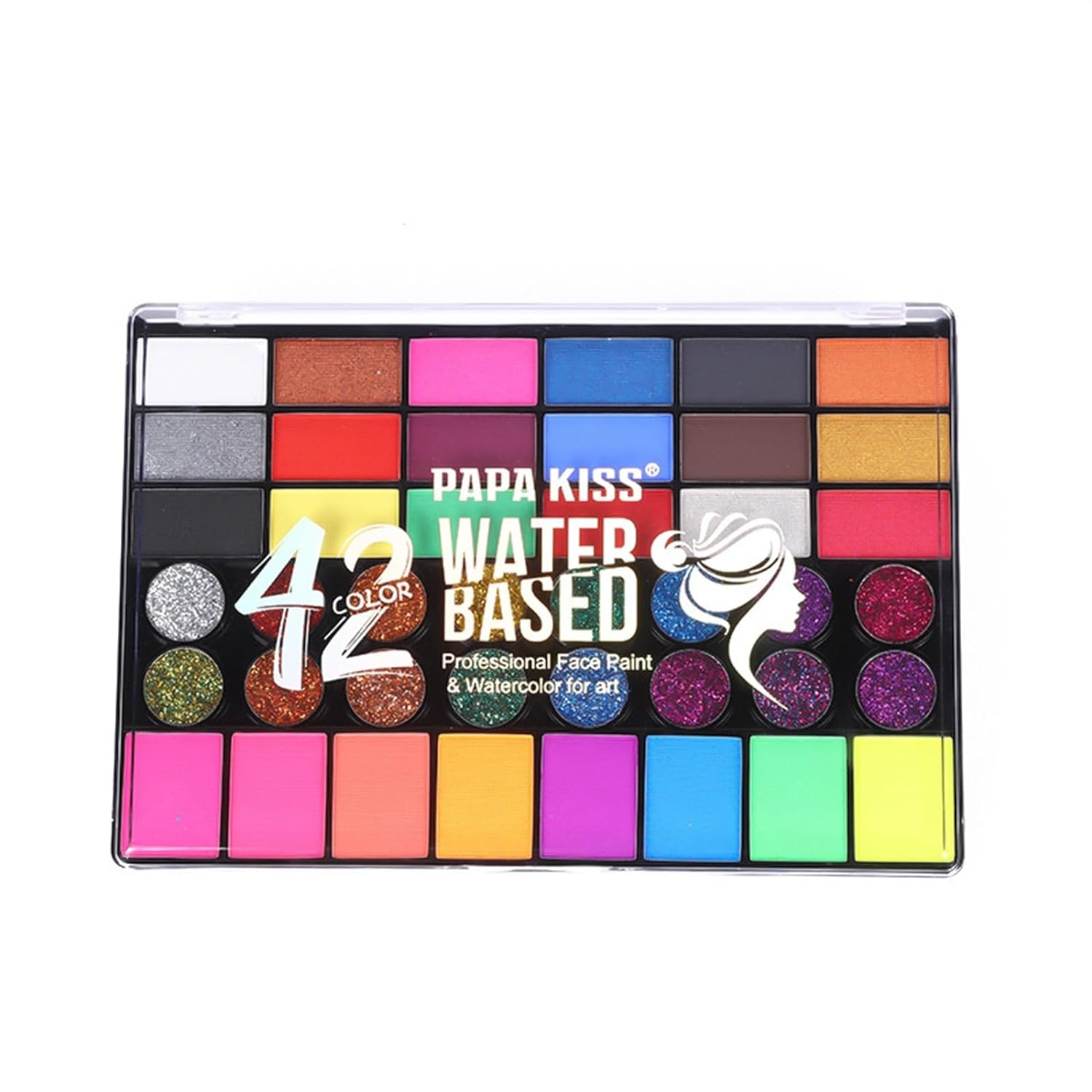42 Watercolor Base Colors Professional Face & Body Painting Palette with Glitter Accents for Artist Makeup Cosmetic