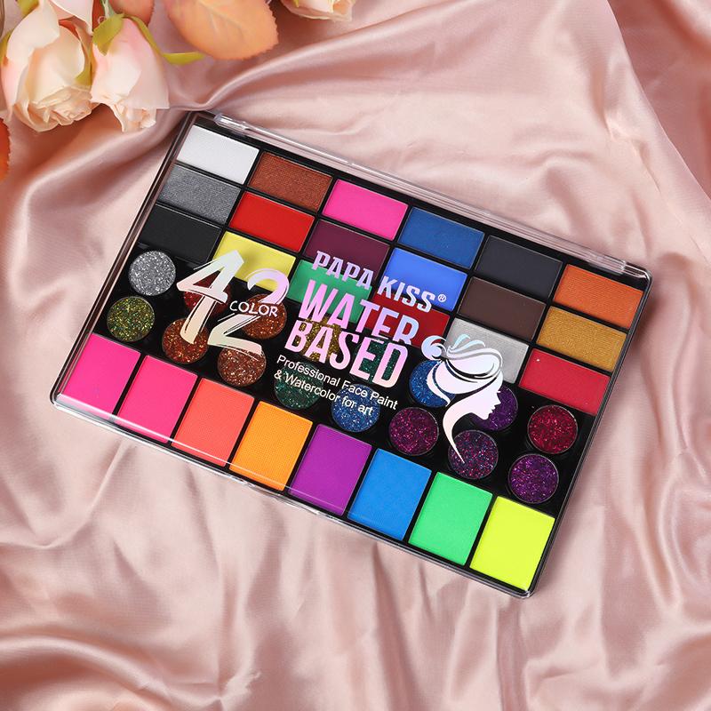 42 Watercolor Base Colors Professional Face & Body Painting Palette with Glitter Accents for Artist Makeup Cosmetic