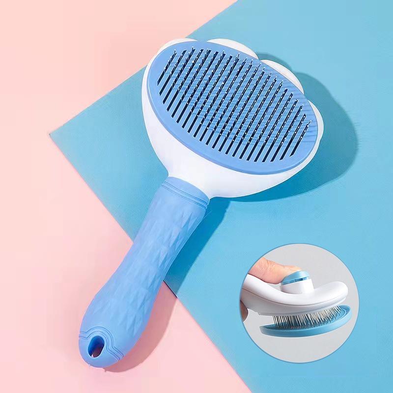 Pet Massage Brush Stainless Steel Tool with Silicone Lining for Pets Long or Short Hair Pink Gray Blue Handles Ideal for Grooming Standard Size Portable