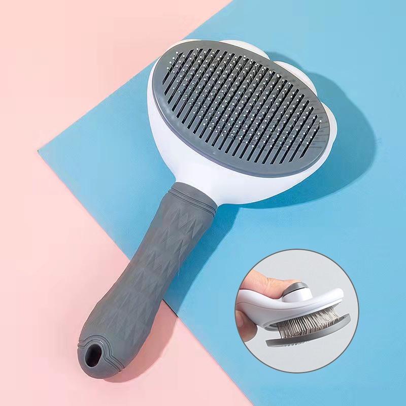 Pet Massage Brush Stainless Steel Tool with Silicone Lining for Pets Long or Short Hair Pink Gray Blue Handles Ideal for Grooming Standard Size Portable