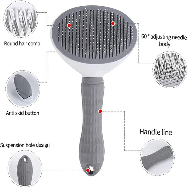 Pet Massage Brush Stainless Steel Tool with Silicone Lining for Pets Long or Short Hair Pink Gray Blue Handles Ideal for Grooming Standard Size Portable