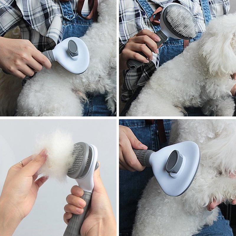 Pet Massage Brush Stainless Steel Tool with Silicone Lining for Pets Long or Short Hair Pink Gray Blue Handles Ideal for Grooming Standard Size Portable
